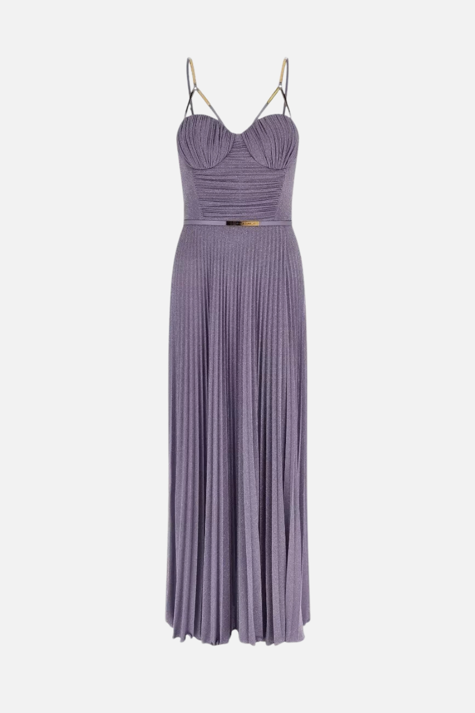 Elisabetta Franchi Abito Lungo In Jersey Lamé con Bustier e Spalline Gioiello ABR1661E2 LILLA