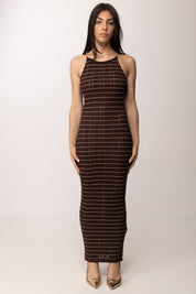 Elisabetta Franchi Abito Lungo In Maglia a Righe con Catene AM29Q62E2 CACAO/AVORIO