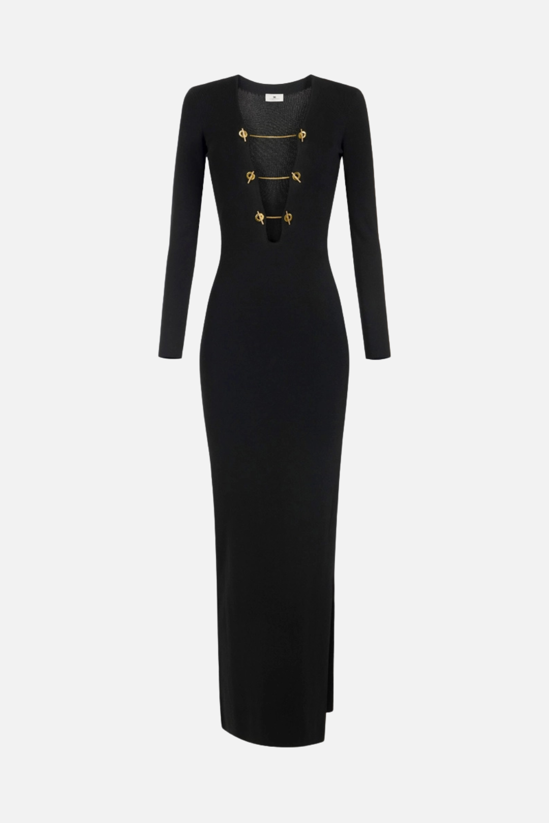 Elisabetta Franchi Abito Lungo In Maglia con Catene Gioiello AM18S66E2 NERO