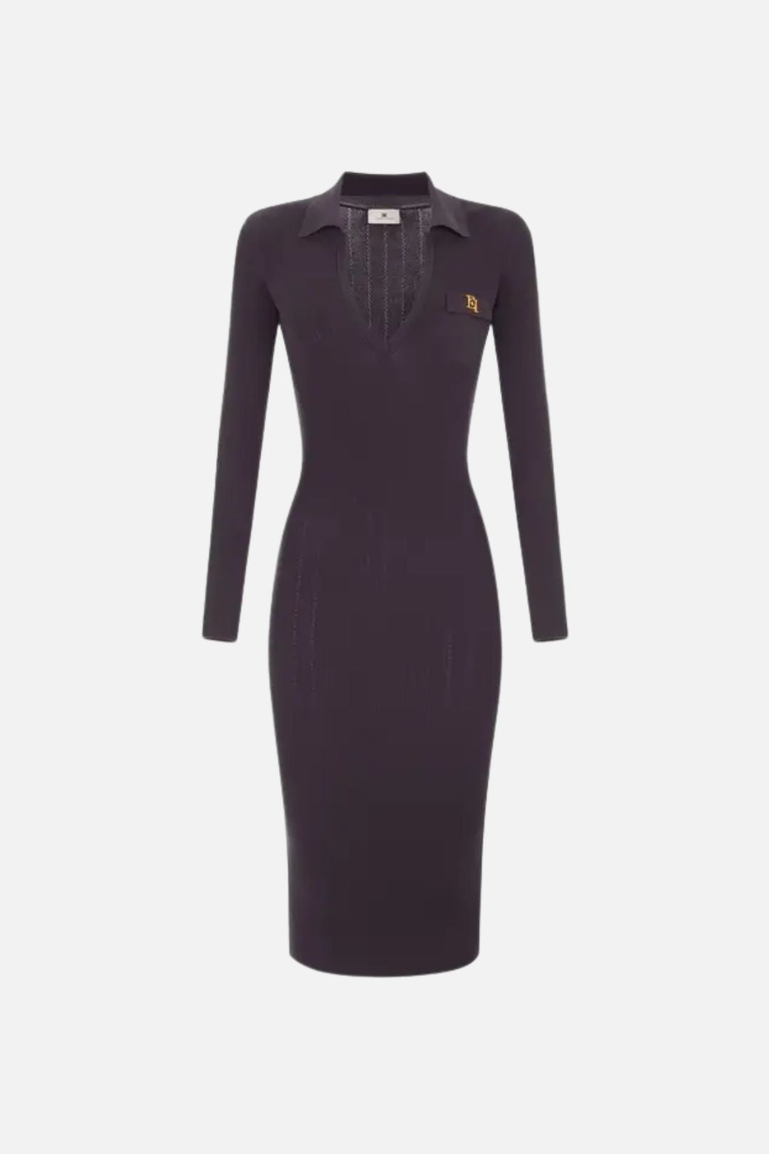 Elisabetta Franchi Abito Lungo In Maglia con Colletto Polo AM08B66E2 DARK CHOCOLATE