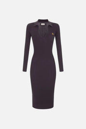 Elisabetta Franchi Abito Lungo In Maglia con Colletto Polo AM08B66E2 DARK CHOCOLATE