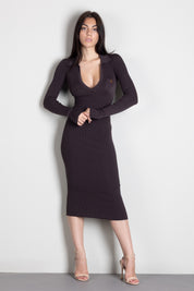 Elisabetta Franchi Abito Lungo In Maglia con Colletto Polo AM08B66E2 DARK CHOCOLATE