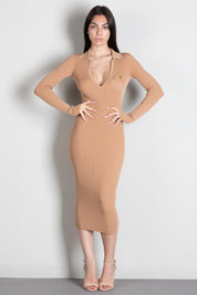 Elisabetta Franchi Abito Lungo In Maglia con Colletto Polo AM08B66E2 PELLE