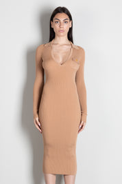 Elisabetta Franchi Abito Lungo In Maglia con Colletto Polo AM08B66E2 PELLE