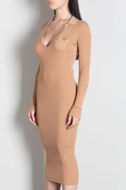 Elisabetta Franchi Abito Lungo In Maglia con Colletto Polo AM08B66E2 PELLE