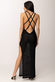 Elisabetta Franchi Abito Lungo In Maglia con Incroci Sul Retro AM48T63E2 NERO