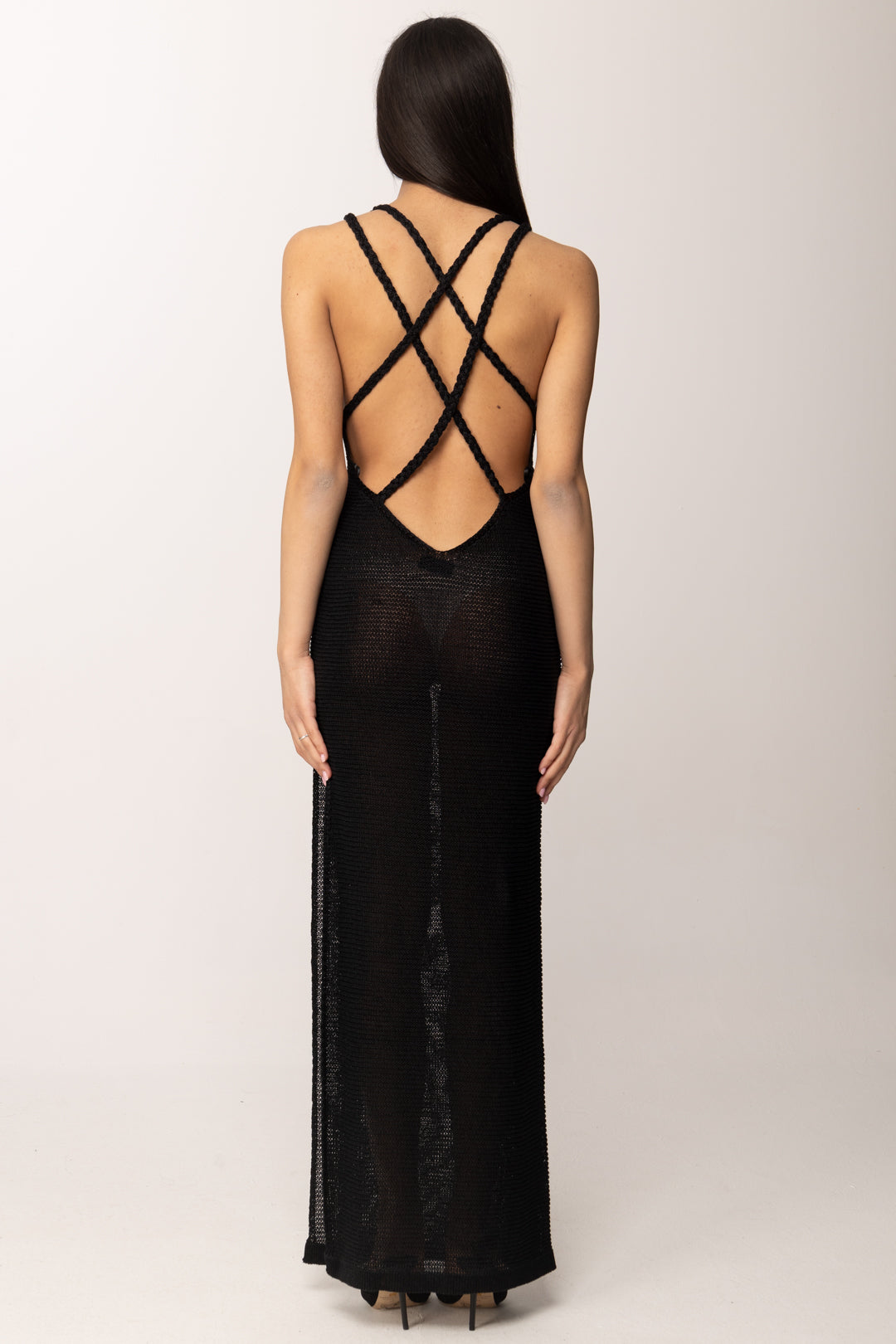 Elisabetta Franchi Abito Lungo In Maglia con Incroci Sul Retro AM48T63E2 NERO