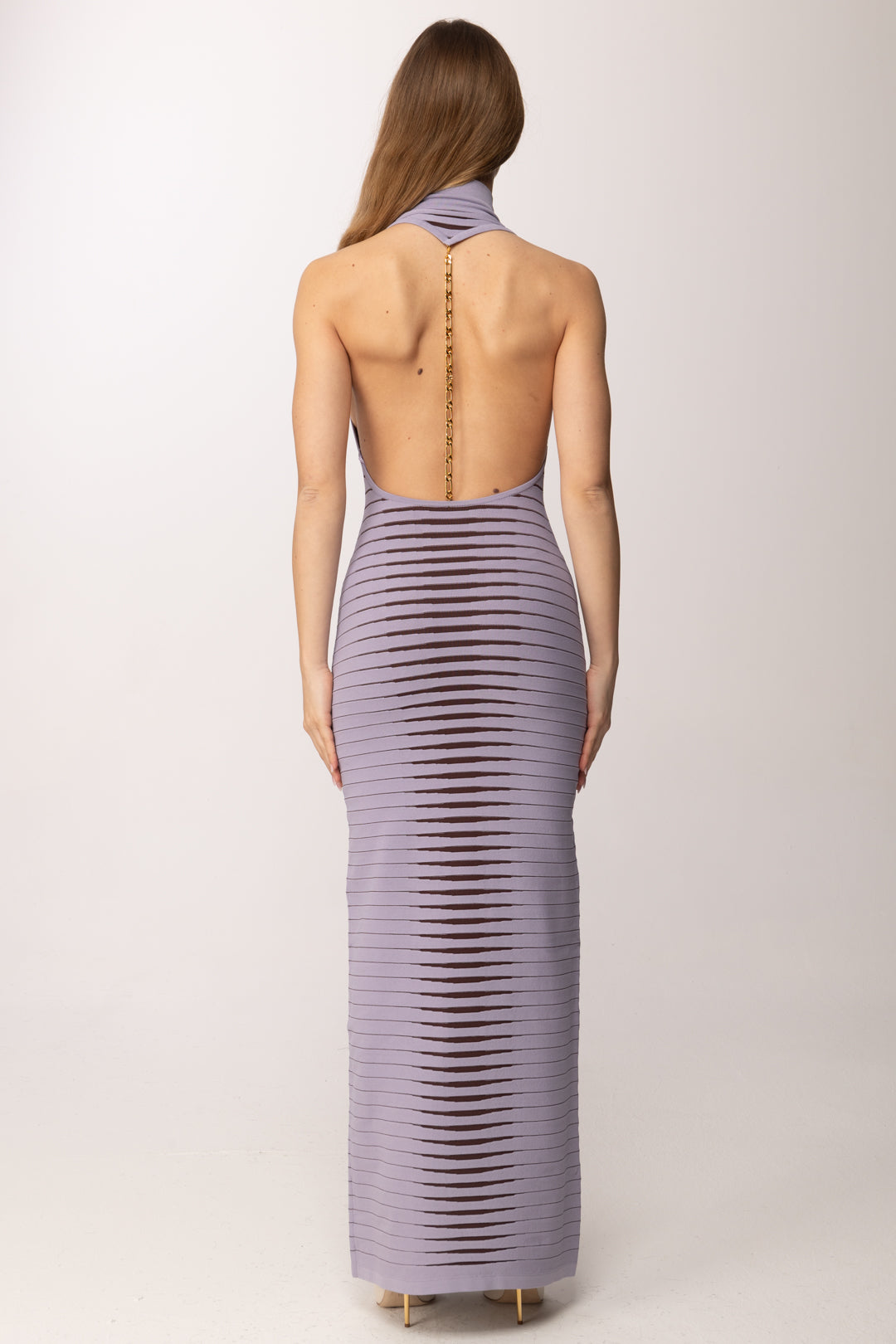 Elisabetta Franchi Abito Lungo In Maglia con Zebra Jacquard AM98S61E2 LILLA/CACAO