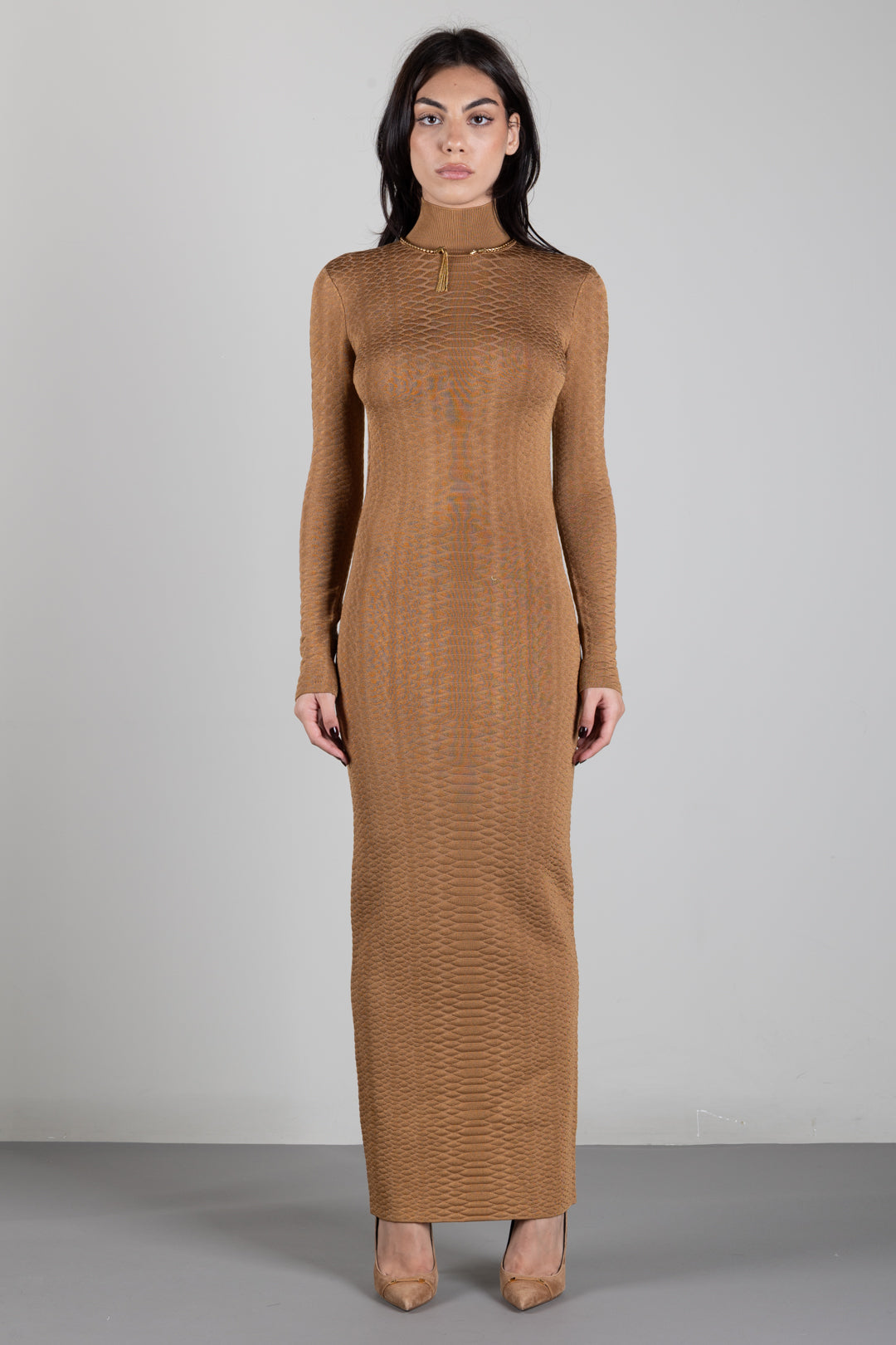 Elisabetta Franchi Abito Lungo In Maglia Jacquard con Schiena Scoperta AM31S67E2 DAINO