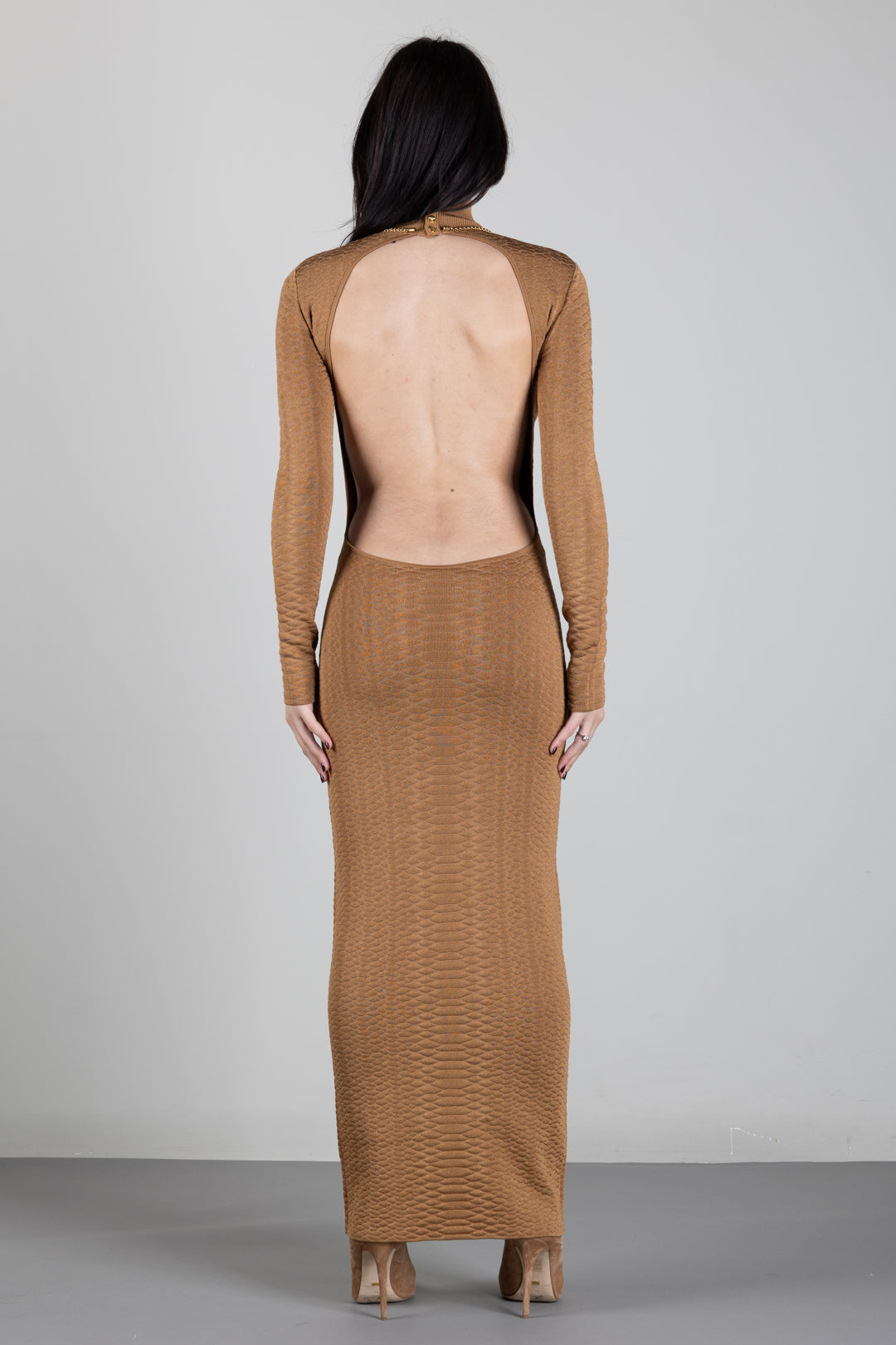 Elisabetta Franchi Abito Lungo In Maglia Jacquard con Schiena Scoperta AM31S67E2 DAINO