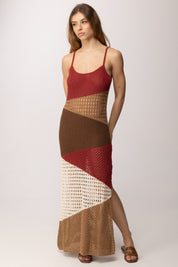 Akep Abito Lungo In Maglia Rete Multicolor VSKD13069 BORDEAUX