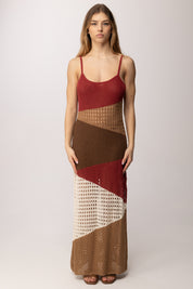 Akep Abito Lungo In Maglia Rete Multicolor VSKD13069 BORDEAUX