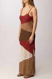 Akep Abito Lungo In Maglia Rete Multicolor VSKD13069 BORDEAUX