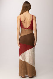 Akep Abito Lungo In Maglia Rete Multicolor VSKD13069 BORDEAUX