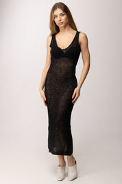 Akep Abito Lungo In Maglia Traforata con Paillettes VSKD13037 NERO