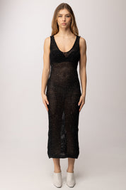 Akep Abito Lungo In Maglia Traforata con Paillettes VSKD13037 NERO