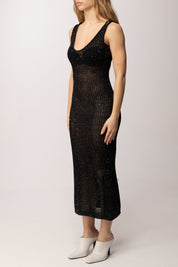 Akep Abito Lungo In Maglia Traforata con Paillettes VSKD13037 NERO