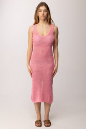 Akep Abito Lungo In Maglia Traforata con Paillettes VSKD13037 ROSA