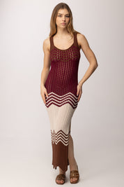 Akep Abito Lungo In Maglia Traforata Multicolor VSKD13083 BORDEAUX