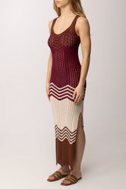 Akep Abito Lungo In Maglia Traforata Multicolor VSKD13083 BORDEAUX