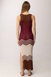 Akep Abito Lungo In Maglia Traforata Multicolor VSKD13083 BORDEAUX