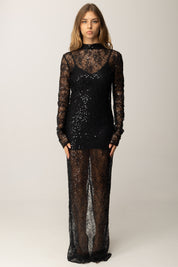 Patrizia Pepe Abito Lungo In Pizzo con Paillettes 2A2971 J341 NERO