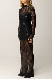 Patrizia Pepe Abito Lungo In Pizzo con Paillettes 2A2971 J341 NERO
