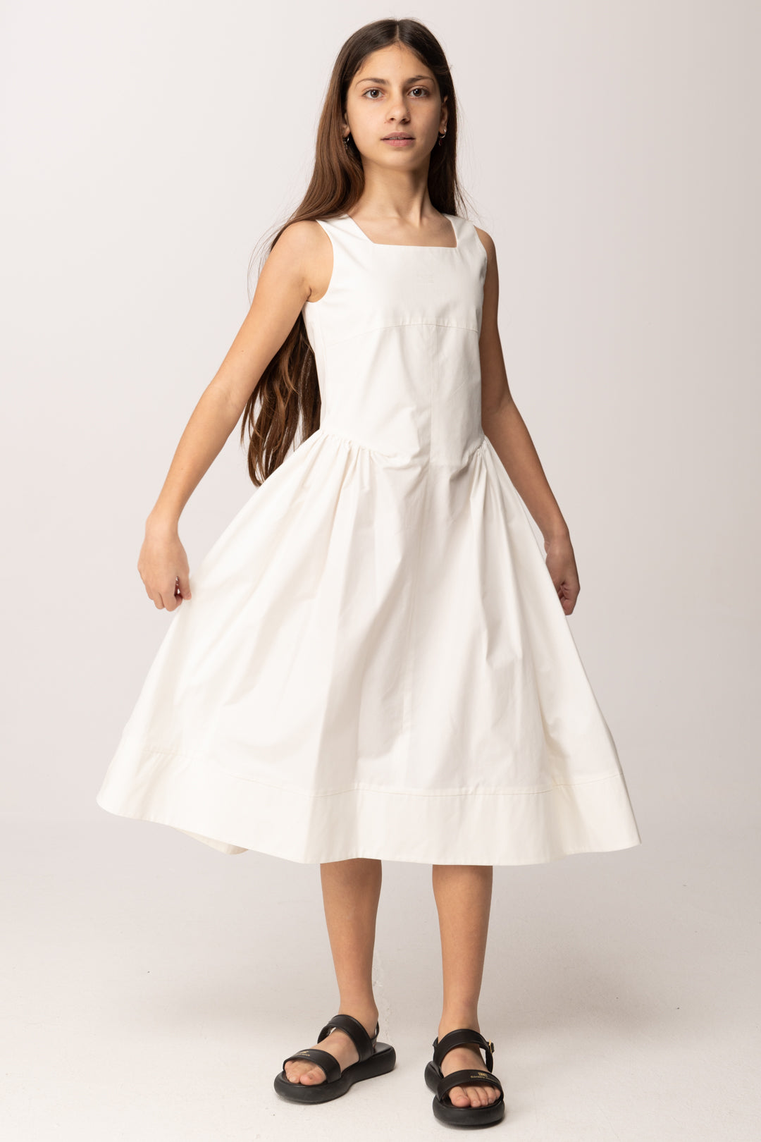 Elisabetta Franchi Bambina Abito Lungo In Popeline con Arricciature Sui Fianchi EFAB6640CA235.0004