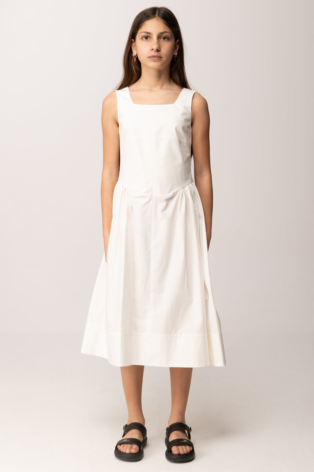 Elisabetta Franchi Bambina Abito Lungo In Popeline con Arricciature Sui Fianchi EFAB6640CA235.0004