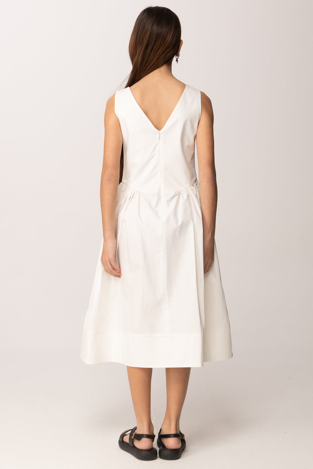 Elisabetta Franchi Bambina Abito Lungo In Popeline con Arricciature Sui Fianchi EFAB6640CA235.0004