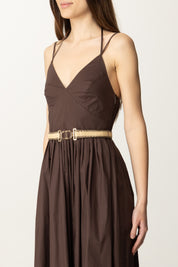 Twin-set Abito Lungo In Popeline con Cintura 251TT2100 COFFEE