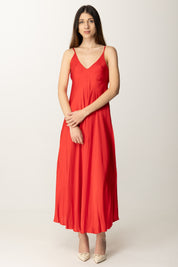 Manila Grace Abito Lungo In Raso con Spalline Sottili A031VU FUOCO