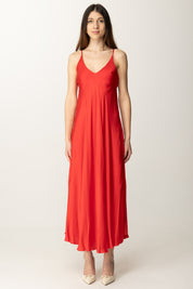 Manila Grace Abito Lungo In Raso con Spalline Sottili A031VU FUOCO