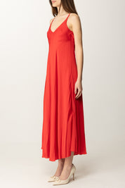 Manila Grace Abito Lungo In Raso con Spalline Sottili A031VU FUOCO