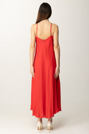 Manila Grace Abito Lungo In Raso con Spalline Sottili A031VU FUOCO