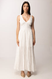 Khloe Femme Abito Lungo In Sangallo con Scollo a V 53797 BIANCO
