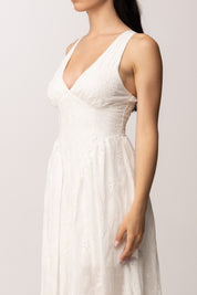 Khloe Femme Abito Lungo In Sangallo con Scollo a V 53797 BIANCO