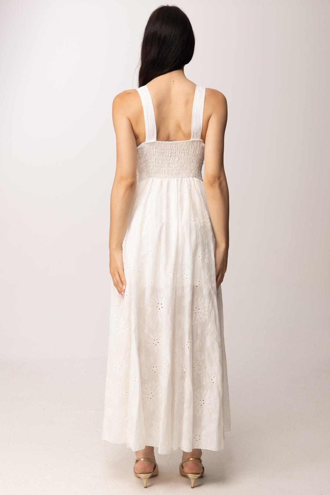 Khloe Femme Abito Lungo In Sangallo con Scollo a V 53797 BIANCO