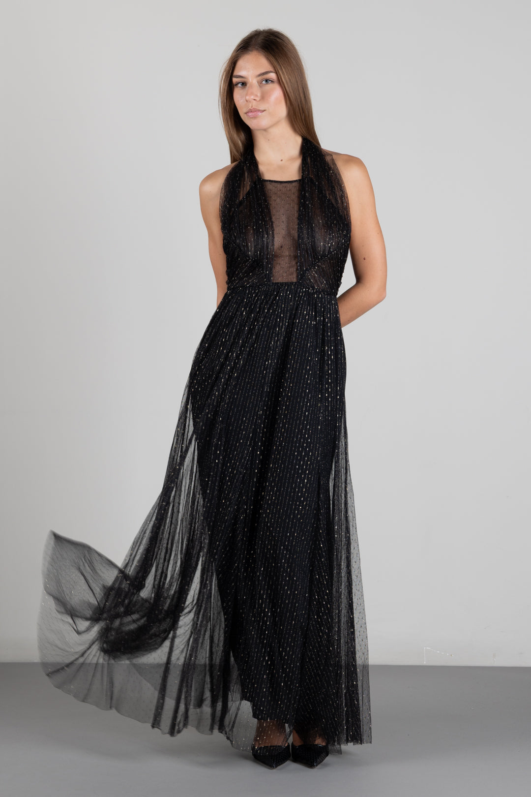Twin-set Abito Lungo In Tulle con Lurex 262TT2151 NERO