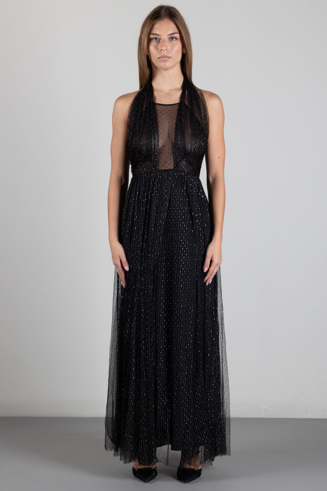 Twin-set Abito Lungo In Tulle con Lurex 262TT2151 NERO