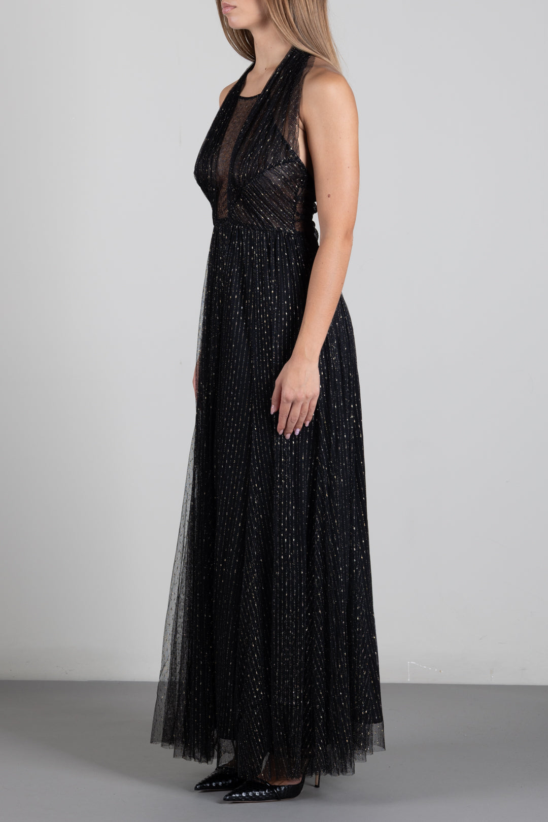 Twin-set Abito Lungo In Tulle con Lurex 262TT2151 NERO