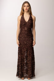 Twin-set Abito Lungo In Tulle con Paillettes 261AT2145 BITTER CHOCOLATE