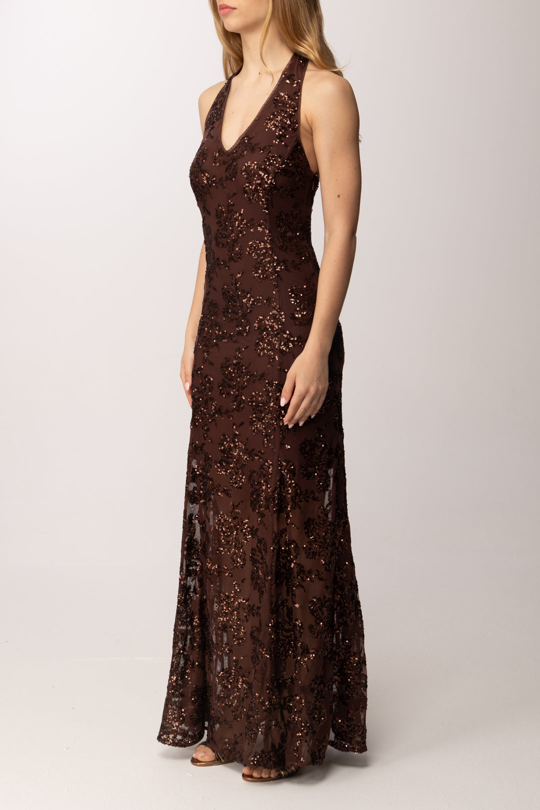 Twin-set Abito Lungo In Tulle con Paillettes 261AT2145 BITTER CHOCOLATE