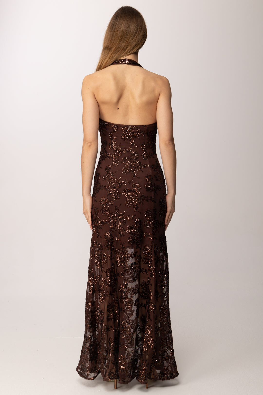 Twin-set Abito Lungo In Tulle con Paillettes 261AT2145 BITTER CHOCOLATE