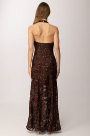 Twin-set Abito Lungo In Tulle con Paillettes 261AT2145 BITTER CHOCOLATE