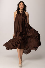 Twin-set Abito Lungo In Voile con Volant 261AP2185 CHOCOLATE LAB