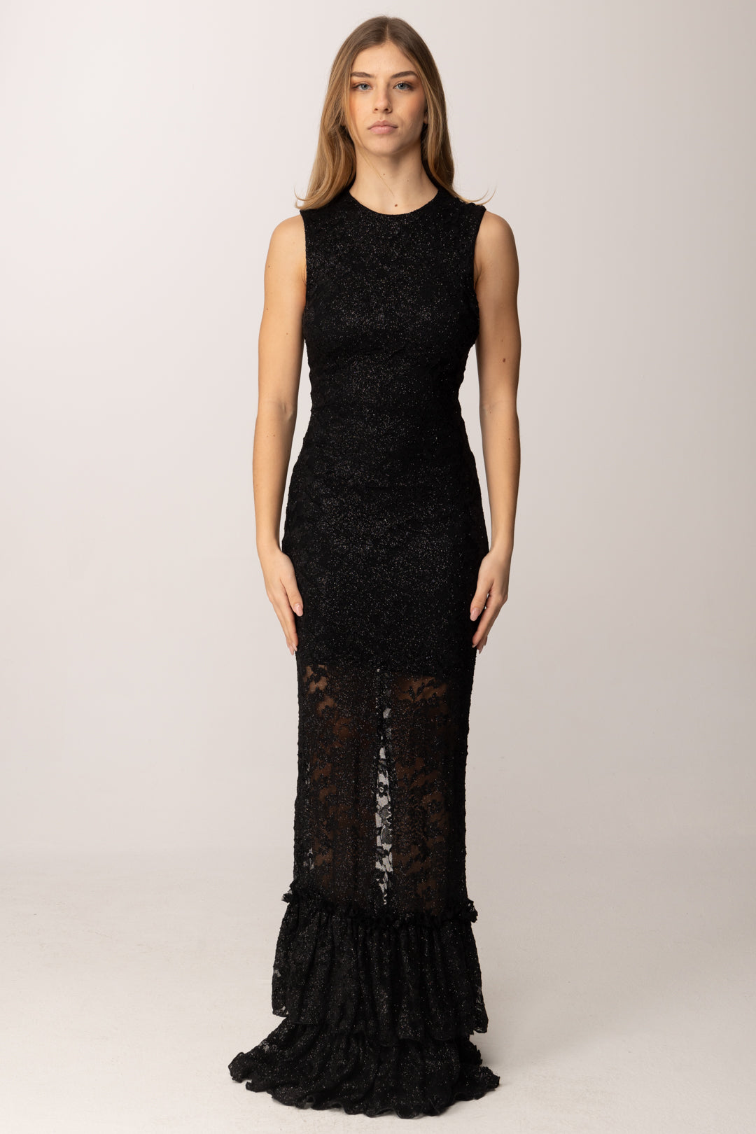 Aniye By Abito Lungo Lola In Pizzo con Balze 185257 BLACK VINYL