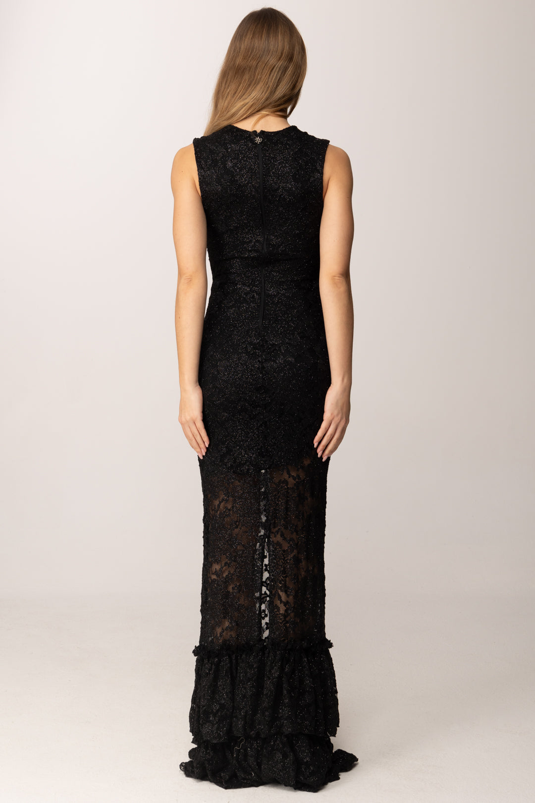 Aniye By Abito Lungo Lola In Pizzo con Balze 185257 BLACK VINYL