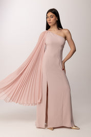 Hanita Abito Lungo Monospalla con Drappeggio Plissé H.V3856.4651 NUDE