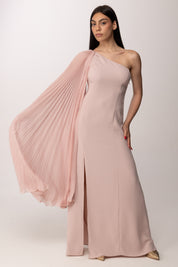 Hanita Abito Lungo Monospalla con Drappeggio Plissé H.V3856.4651 NUDE